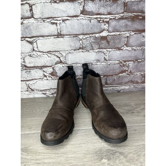 Sorel Emelie Brown Leather Ankle Boots Chelsea Wedge Booties Women 7.5M US/38.5 - Picture 14 of 16